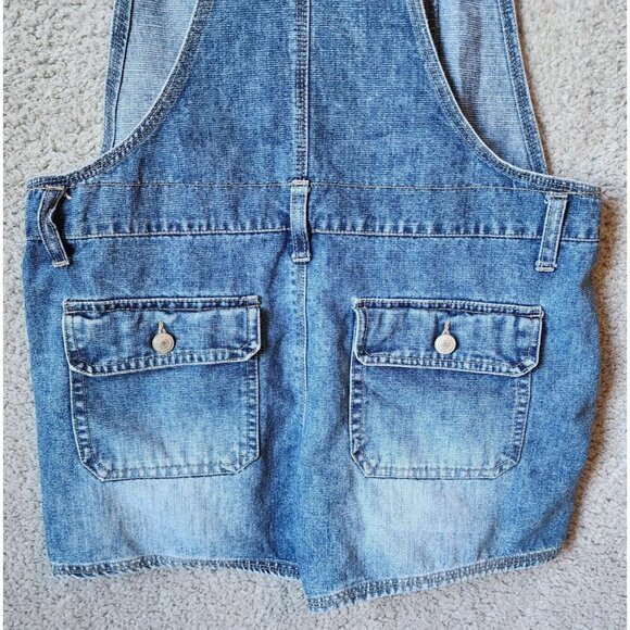 Vtg No Boundaries Women's Overall Shorts Stretch Blue Denim Raver Y2K Sz Medium - Picture 15 of 16